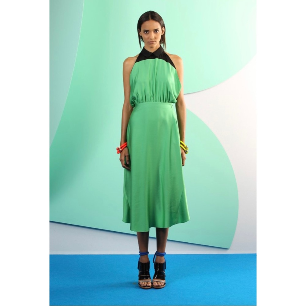 KENZO 2012 Asymmetrical High Neck Collared Open Back Silk Dress size 38